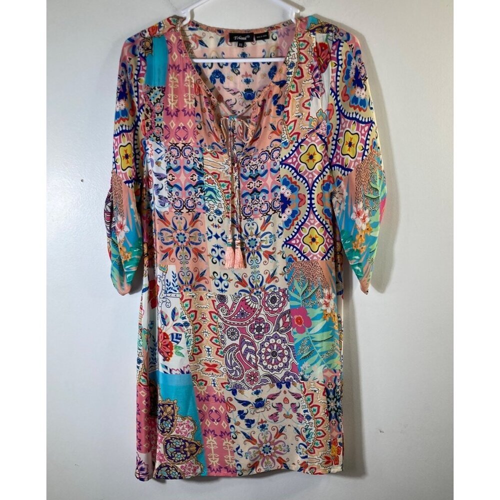 Womens Tolani Silk Dress Peach Patch Peach Green XS #53